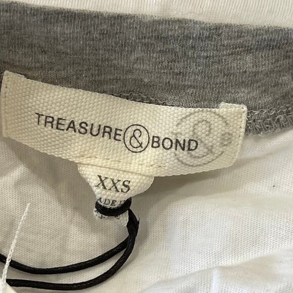 Treasure & Bond Women T-Shirt Top Size XXS White V-Neck Long Sleeve Cotton - Picture 3 of 5